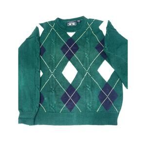 Woods & Gray Argyle Sweater XL Green Preppy Golf Grandpa Core 100% Cotton